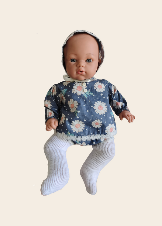 CONJUNTO DE MUÑECA FLORES AZUL