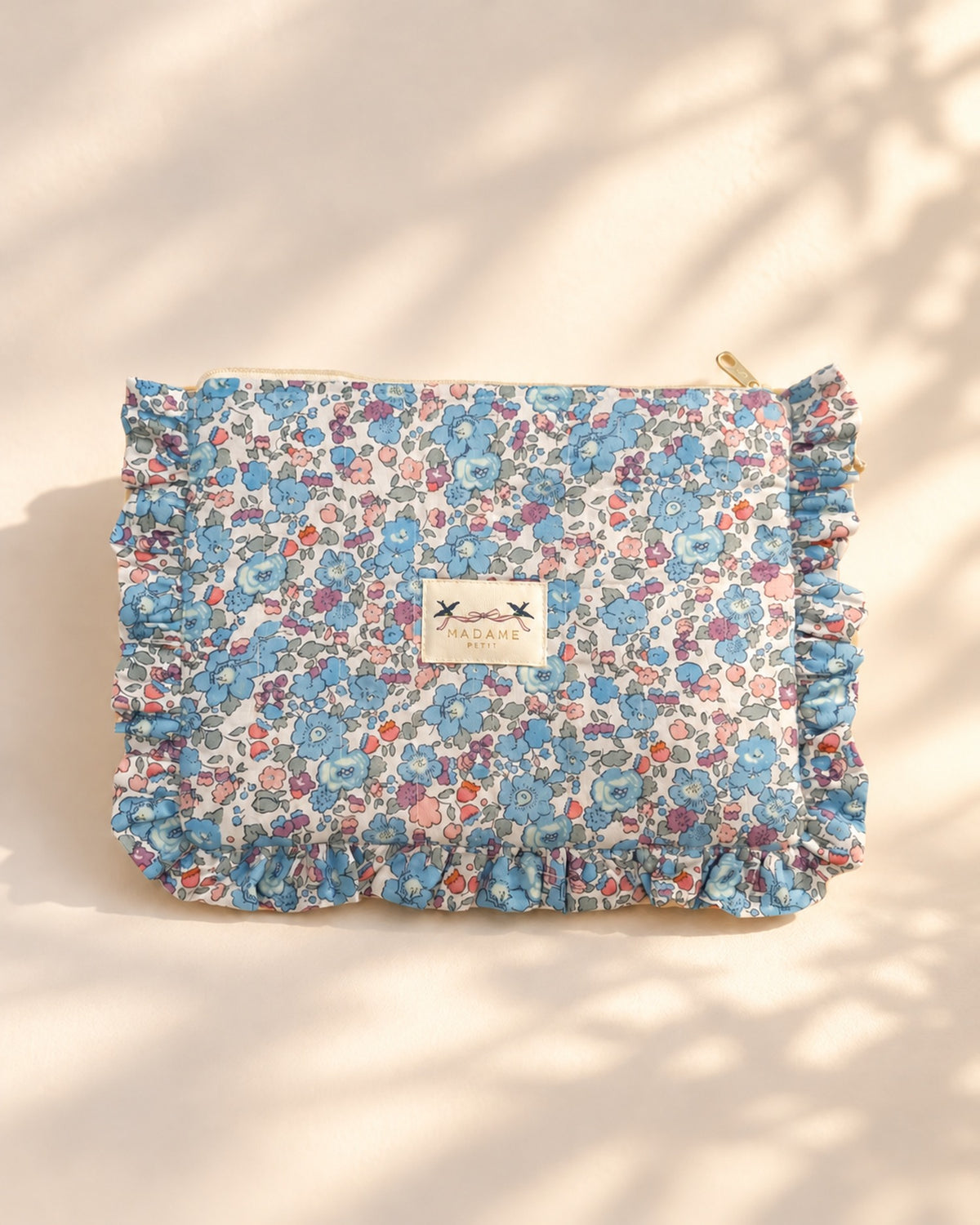 Pañalera Hermine Flores Azules de Madame Petit, pañalera acolchada de bebé 100% algodón