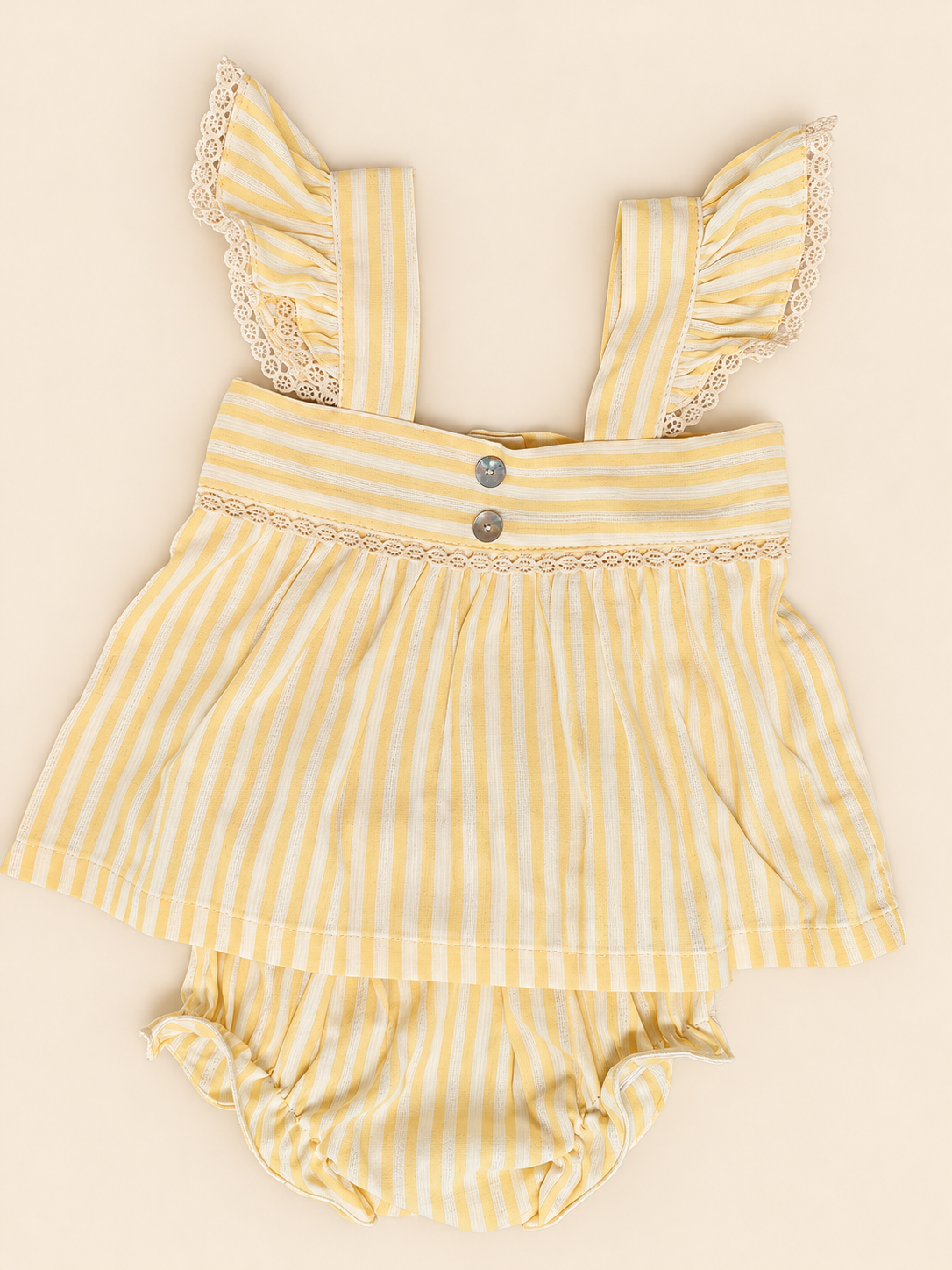 Conjunto Marfil Rayas Amarillas
