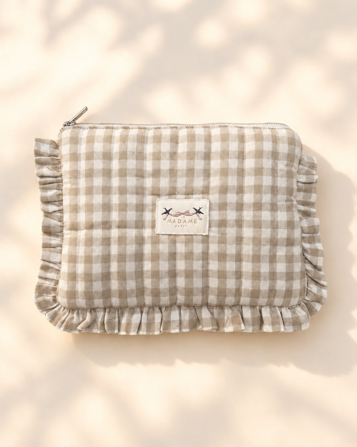 Pañalera Hermine Vichy Beige de Madame Petit, pañalera acolchada de bebé 100% algodón