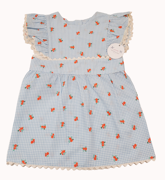 VESTIDO ANA CUADROS Y FLORES AZULES