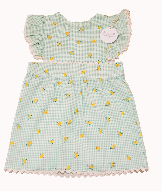 VESTIDO ANA CUADROS Y FLORES VERDE